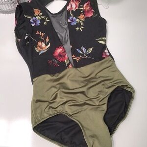Floral Black and Olive Bodysuit